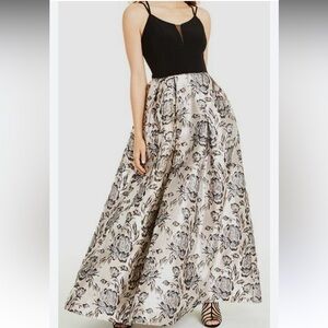 Morgan & Co Stunning prom wedding guest party black and silver floral maxi dress